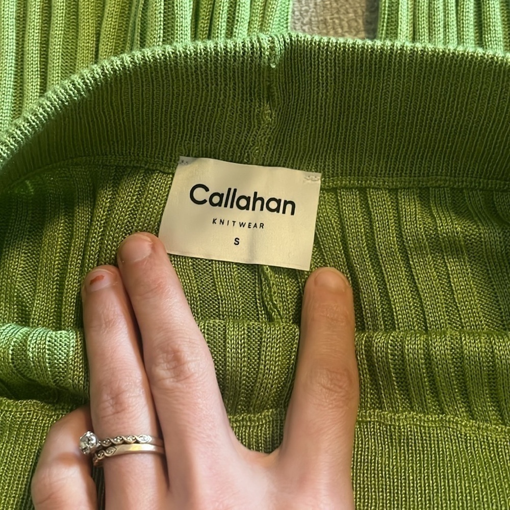 Revolve Callahan Elodie Knitwear Flare Pant Ribbed Basil Green Small - Picture 4 of 5